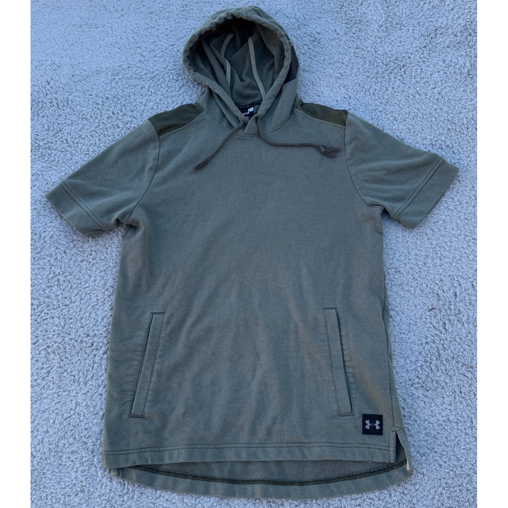 Under Armour Mens S Green Threadborne Short Sleeve Hoodie Pullover Sweatshirt